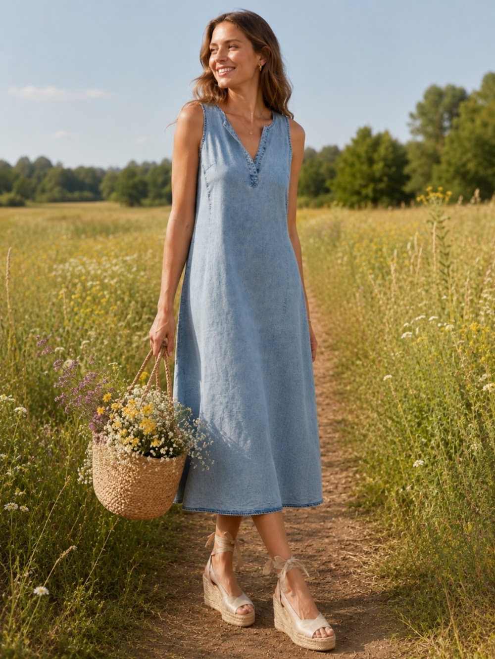 Light Wash Denim Midi